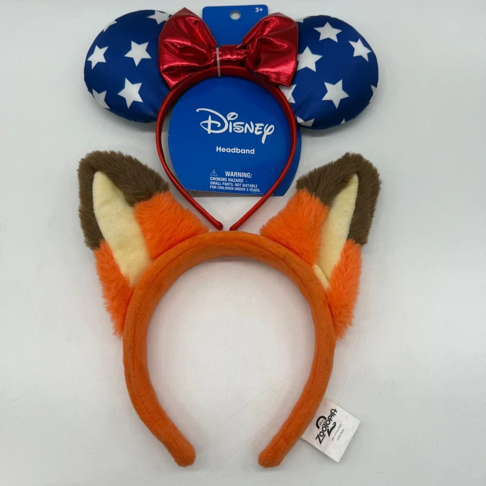 Disney Headband Set Kids Zootopia 2 Nick Wilde & Patriotic Minnie Mouse Ears